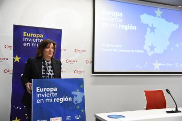 La consejera de Economía, Empresas y Empleo, Patricia Franco, participa, en la inauguración del seminario ‘Europa invierte en mi región’.