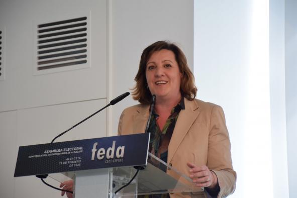 La consejera de Economía, Empresas y Empleo, Patricia Franco, asiste a la clausura de la asamblea electoral de la patronal albaceteña FEDA